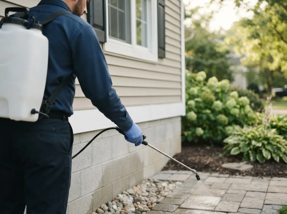 Pest control technician inspecting a home in Ohiowa, NE
